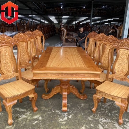BÀN ĂN BÁNH TÂY CĂM XE MẶT GÕ 8 GHẾ