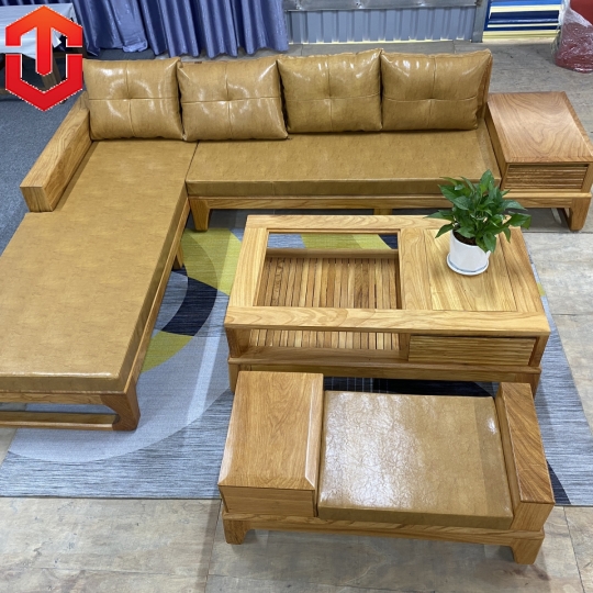 Sofa sồi choãi 2 văng màu óc chó