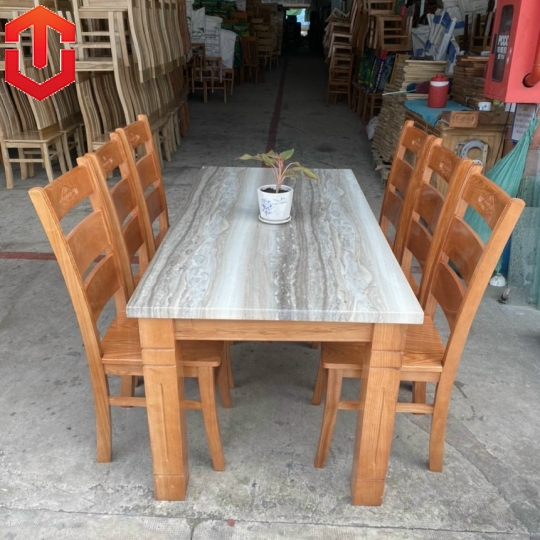 BÀN ĂN SỒI MẶT ĐÁ 6 GHẾ