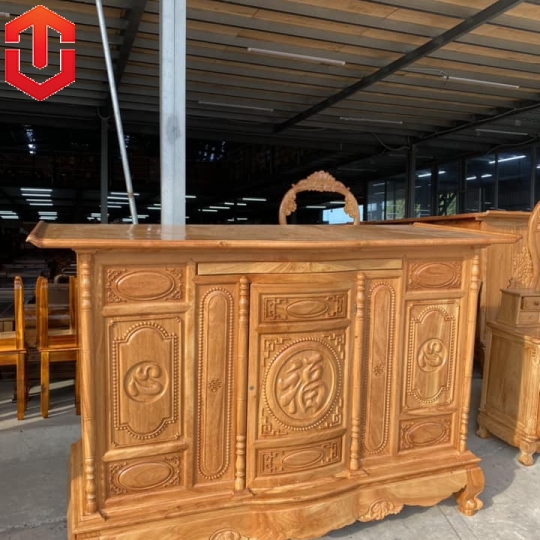 TỦ THỜ GÕ ĐỎ 1M97 CHẠM CHỮ 