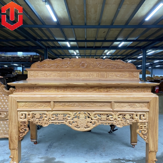 BÀN CÚNG NHƯ Ý CHÂN VÁT GÕ ĐỎ 1M97 + NHỊ CẤP GÕ 1 TẦNG 1M97