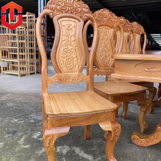 BÀN ĂN BÁNH TÂY CĂM XE MẶT GÕ 8 GHẾ