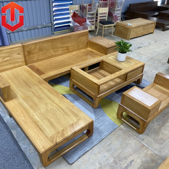 Sofa sồi choãi 2 văng màu óc chó