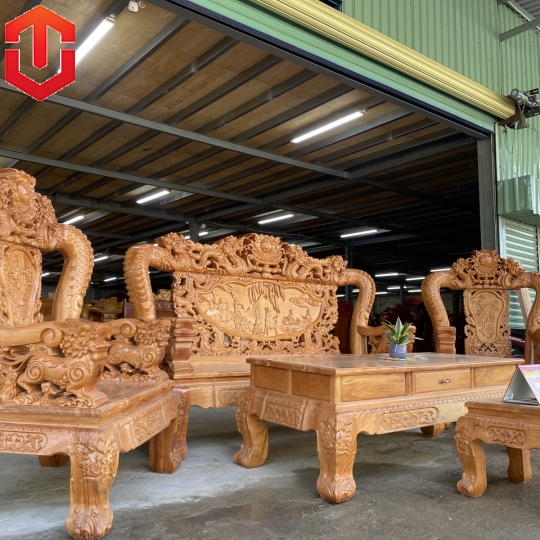 SALON RỒNG BÁT TIÊN GÕ C14 6 MÓN