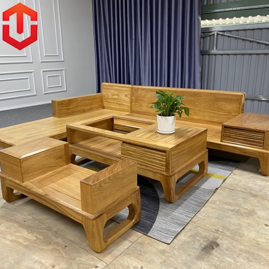 Sofa sồi choãi 2 văng màu óc chó