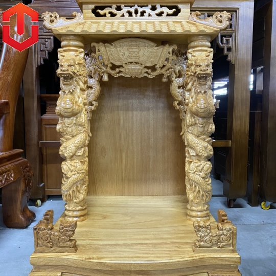 BÀN THỜ ÔNG ĐỊA RỒNG CUỘN MÁI CHÙA GÕ ĐỎ 70 CỘT 14