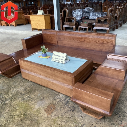 SOFA GÓC THUYỀN SỒI MÀU ÓC CHÓ