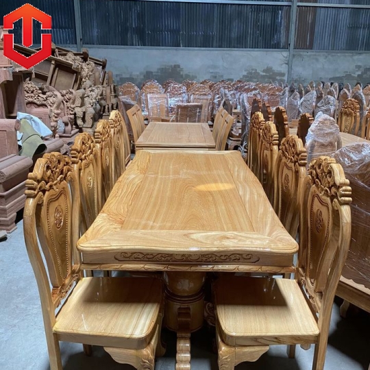 BÀN ĂN BÁNH TÂY GỖ GÕ ĐỎ 8 GHẾ