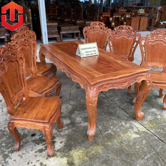 BÀN GHẾ ĂN CHÂN LUY HƯƠNG ĐÁ 6 GHẾ