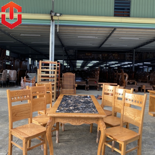 BÀN ĂN SỒI LAU HƯƠNG MẶT CHÂN LUY 6 GHẾ 