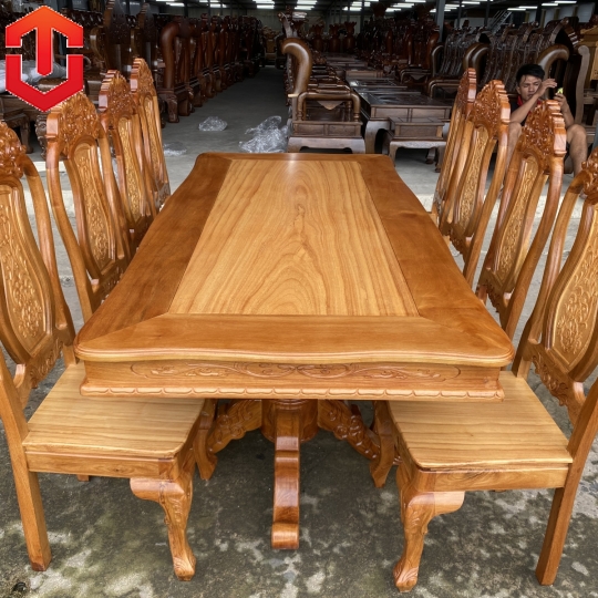 BÀN ĂN BÁNH TÂY CĂM XE MẶT GÕ 8 GHẾ