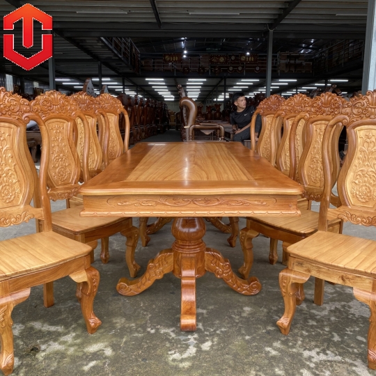 BÀN ĂN BÁNH TÂY CĂM XE MẶT GÕ 8 GHẾ