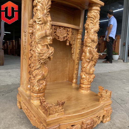 BÀN THỜ ÔNG ĐỊA RỒNG CUỘN GÕ ĐỎ 60 CỘT 14