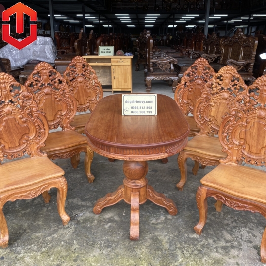 BÀN GHẾ ĂN OVANL GÕ ĐỎ 6 GHẾ
