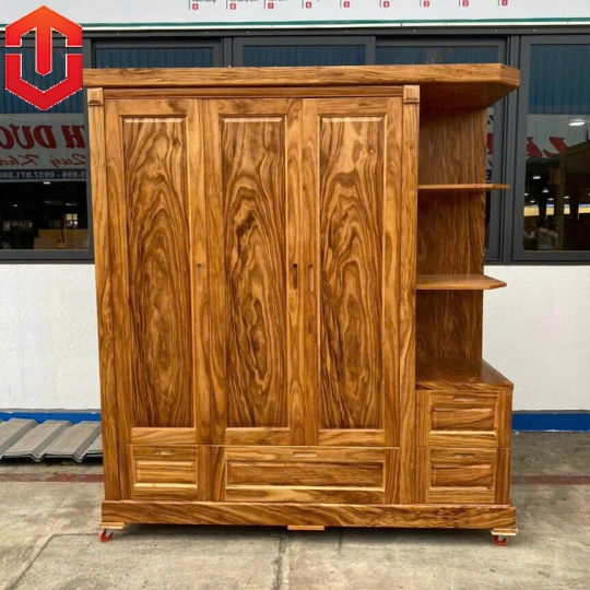 TỦ ÁO HƯƠNG XÁM PHỦ 3 CÁNH KỆ TRANG TRÍ