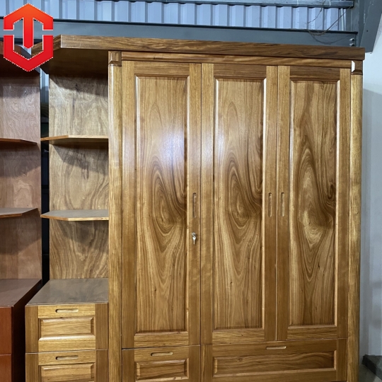 TỦ ÁO HƯƠNG XÁM PHỦ 3 CÁNH KỆ TRANG TRÍ