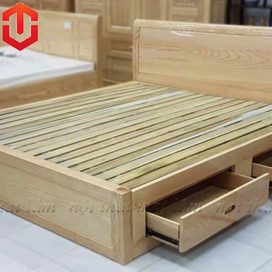 GIƯỜNG SỒI NGĂN KÉO MÀU TỰ NHIÊN 1M8