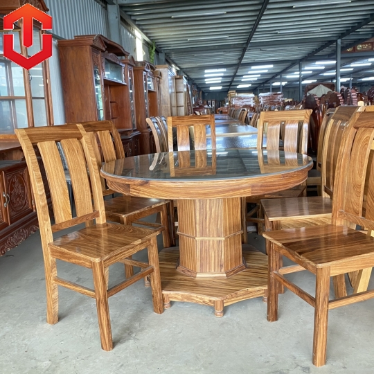 BÀN ĂN TRÒN HƯƠNG XÁM 6 GHẾ 