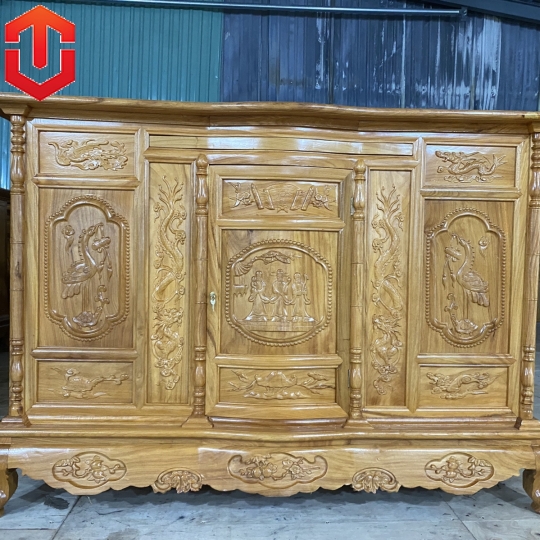 TỦ THỜ CHẠM TAM ĐA GÕ ĐỎ 1M97