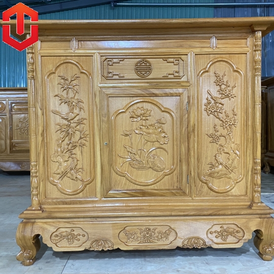 TỦ THỜ CHẠM SEN GÕ ĐỎ 1M27