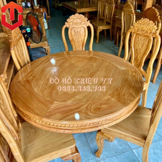 BÀN ĂN TRÒN GÕ ĐỎ CAO CẤP 8 GHẾ