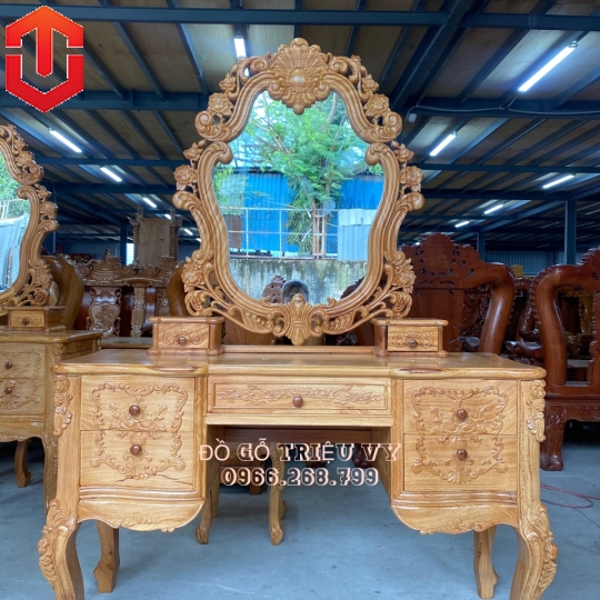 BÀN PHẤN GÕ ĐỎ LOUIS GƯƠNG HOA HỒNG CAO CẤP
