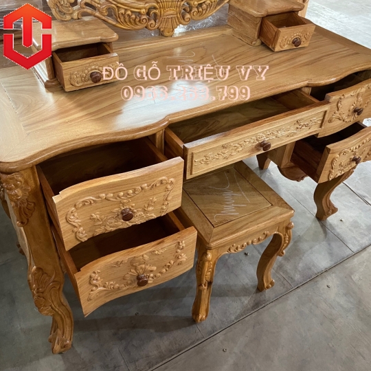 BÀN PHẤN GÕ ĐỎ LOUIS GƯƠNG HOA HỒNG CAO CẤP