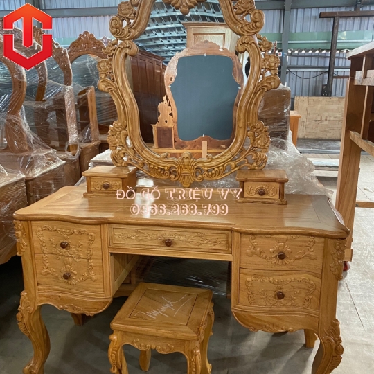 BÀN PHẤN GÕ ĐỎ LOUIS GƯƠNG HOA HỒNG CAO CẤP