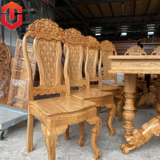 BÀN ĂN GÕ ĐỎ TRỤ SƯ TỬ 10 GHẾ - CAO CẤP