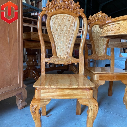 BÀN ĂN TRÒN CĂM XE MẶT GÕ 6 GHẾ