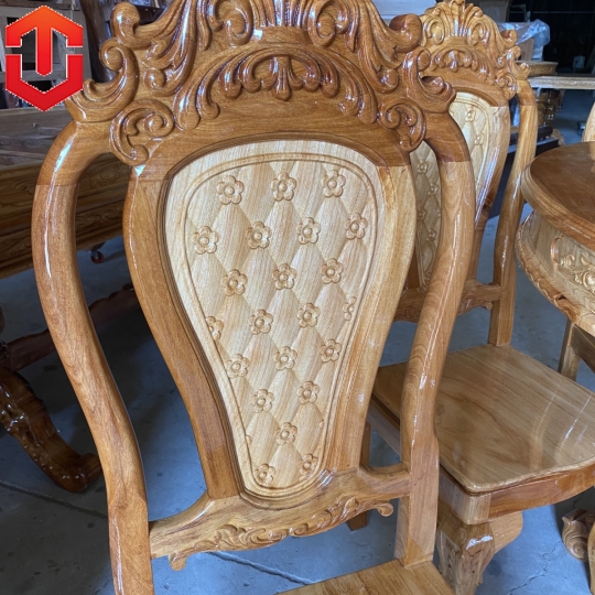 BÀN ĂN TRÒN CĂM XE MẶT GÕ 6 GHẾ