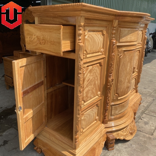 TỦ THỜ BỤNG PHỆ TRƠN GÕ ĐỎ 1M97 - TỦ THỜ GÕ ĐỎ CAO CẤP 