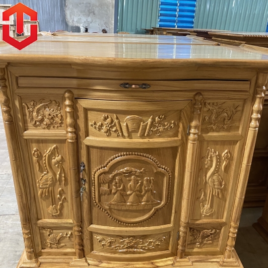 TỦ THỜ CHẠM TAM ĐA GÕ ĐỎ 1M27