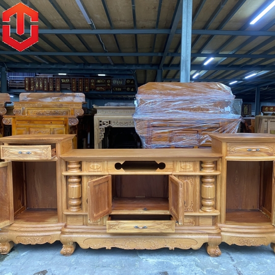 KỆ TIVI CỘT LÕM 2M6 GÕ ĐỎ