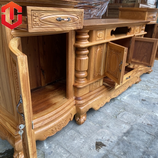 KỆ TIVI CỘT LÕM 2M6 GÕ ĐỎ