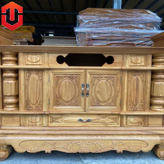 KỆ TIVI CỘT LÕM 2M6 GÕ ĐỎ