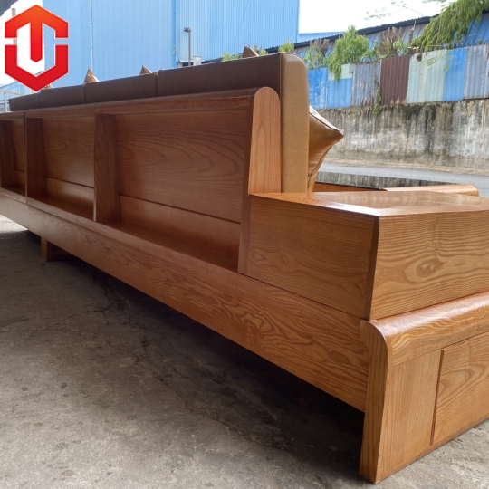 SOFA GÓC CHÂN CUỐN GỖ SỒI LAU MÀU HƯƠNG VÀNG - VẾ PHẢI