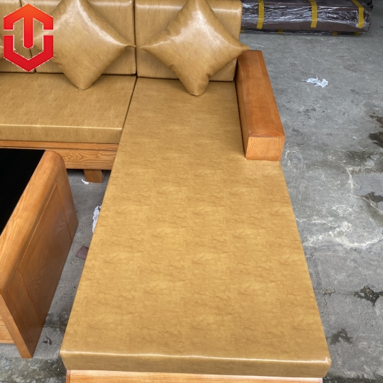 SOFA GÓC CHÂN CUỐN GỖ SỒI LAU MÀU HƯƠNG VÀNG - VẾ PHẢI