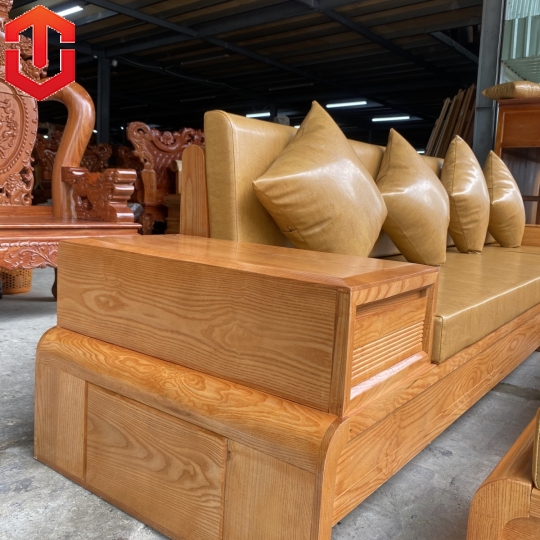 SOFA GÓC CHÂN CUỐN GỖ SỒI LAU MÀU HƯƠNG VÀNG - VẾ PHẢI