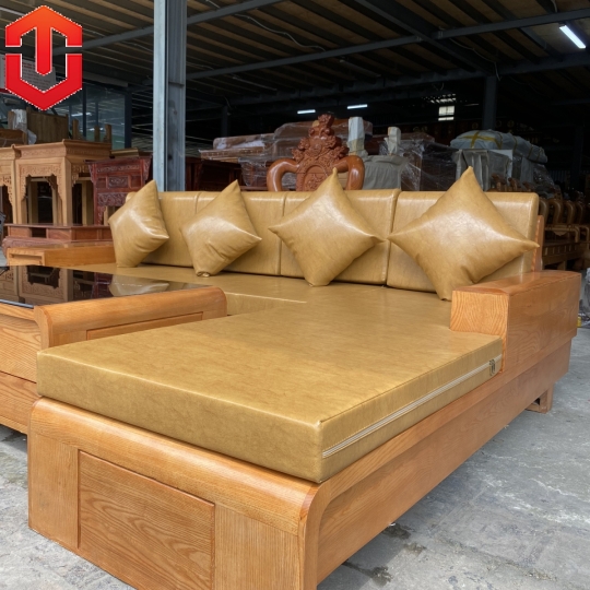 SOFA GÓC CHÂN CUỐN GỖ SỒI LAU MÀU HƯƠNG VÀNG - VẾ PHẢI