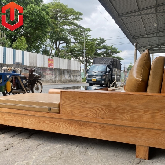 SOFA GÓC CHÂN CUỐN GỖ SỒI LAU MÀU HƯƠNG VÀNG - VẾ PHẢI