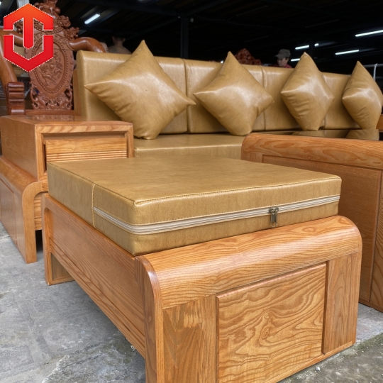 SOFA GÓC CHÂN CUỐN GỖ SỒI LAU MÀU HƯƠNG VÀNG - VẾ PHẢI