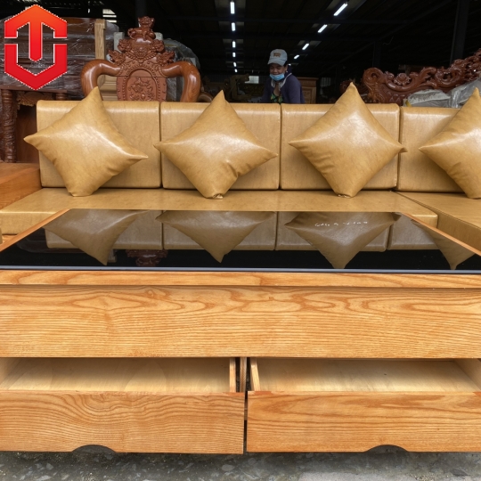 SOFA GÓC CHÂN CUỐN GỖ SỒI LAU MÀU HƯƠNG VÀNG - VẾ PHẢI