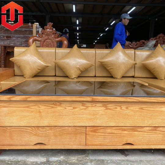 SOFA GÓC CHÂN CUỐN GỖ SỒI LAU MÀU HƯƠNG VÀNG - VẾ PHẢI