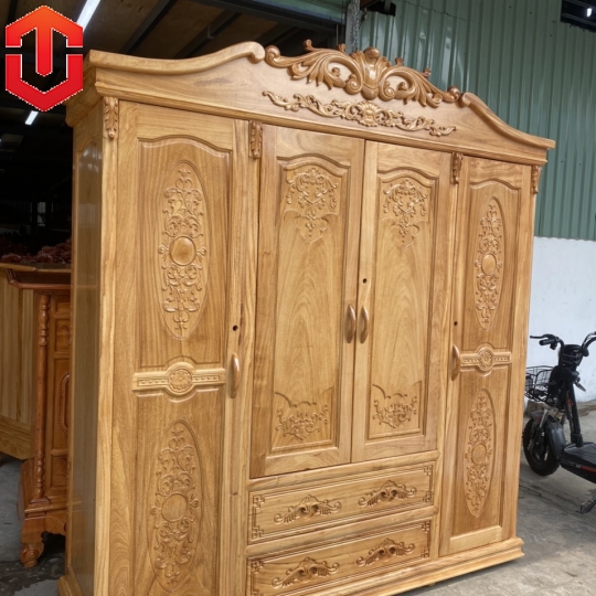 TỦ ÁO NỮ HOÀNG GÕ ĐỎ 4 CÁNH 2M