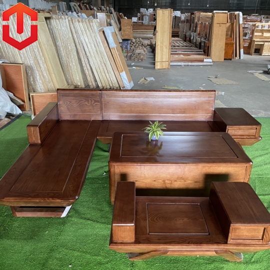 SOFA GÓC CHÂN THUYỀN SỒI LAU MÀU ÓC CHÓ VẾ TRÁI