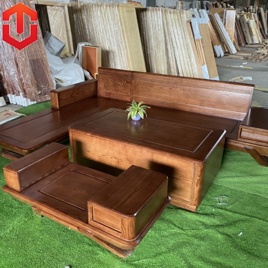 SOFA GÓC CHÂN THUYỀN SỒI LAU MÀU ÓC CHÓ VẾ TRÁI