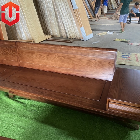SOFA GÓC CHÂN THUYỀN SỒI LAU MÀU ÓC CHÓ VẾ TRÁI