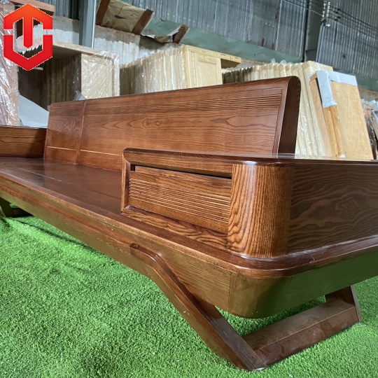 SOFA GÓC CHÂN THUYỀN SỒI LAU MÀU ÓC CHÓ VẾ TRÁI