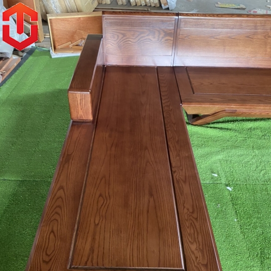 SOFA GÓC CHÂN THUYỀN SỒI LAU MÀU ÓC CHÓ VẾ TRÁI